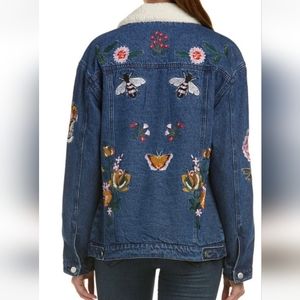 Bagatelle Blue Jean Jacket with Floral Embroidery